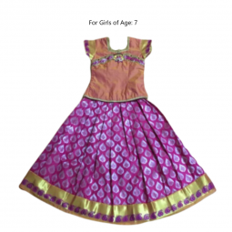 South Indian Lehenga skirt PINK & Orange - 26"