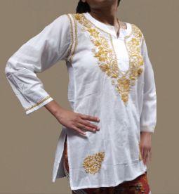 Short Kurti White with golden thread print 46"