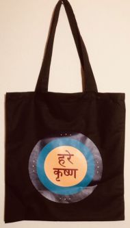 Canvas Tote Vrindavan design Black 14 x 15"